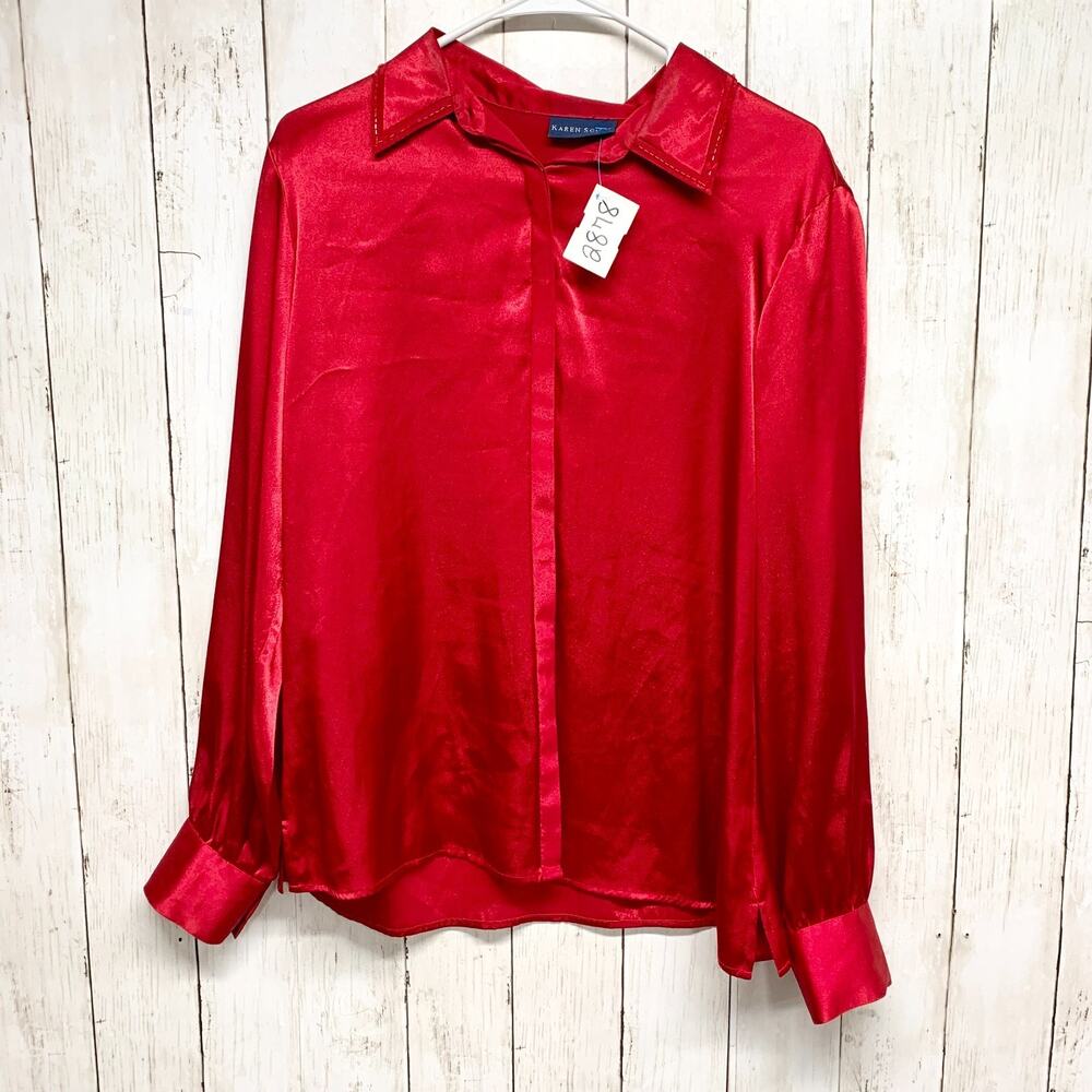 Karen Scott Shirt Women‎ Chest 37" Large Collared Button Down Long Sleeve Blouse